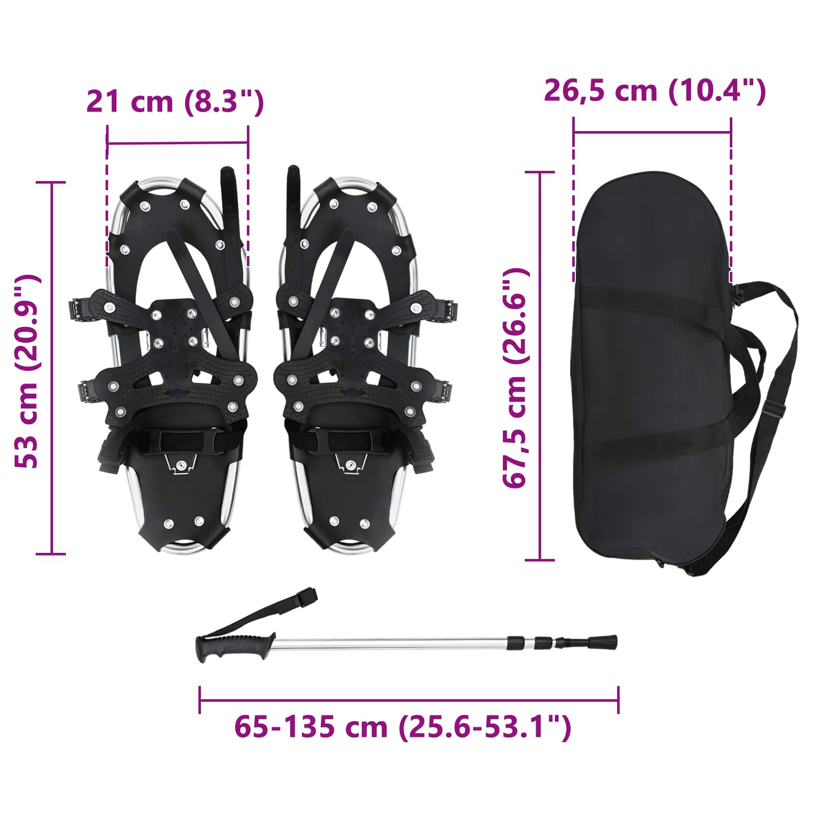 vidaXL 3 v 1 snežnice s turistickými palicami Strieborná a čierna-7