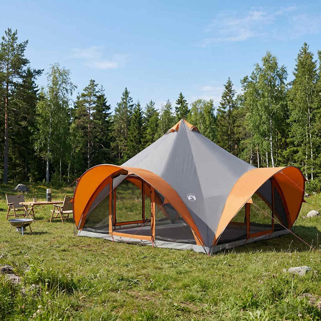 vidaXL Tipi stan Šedá a oranžová Pre 18 osôb Polyester a oceľ-1