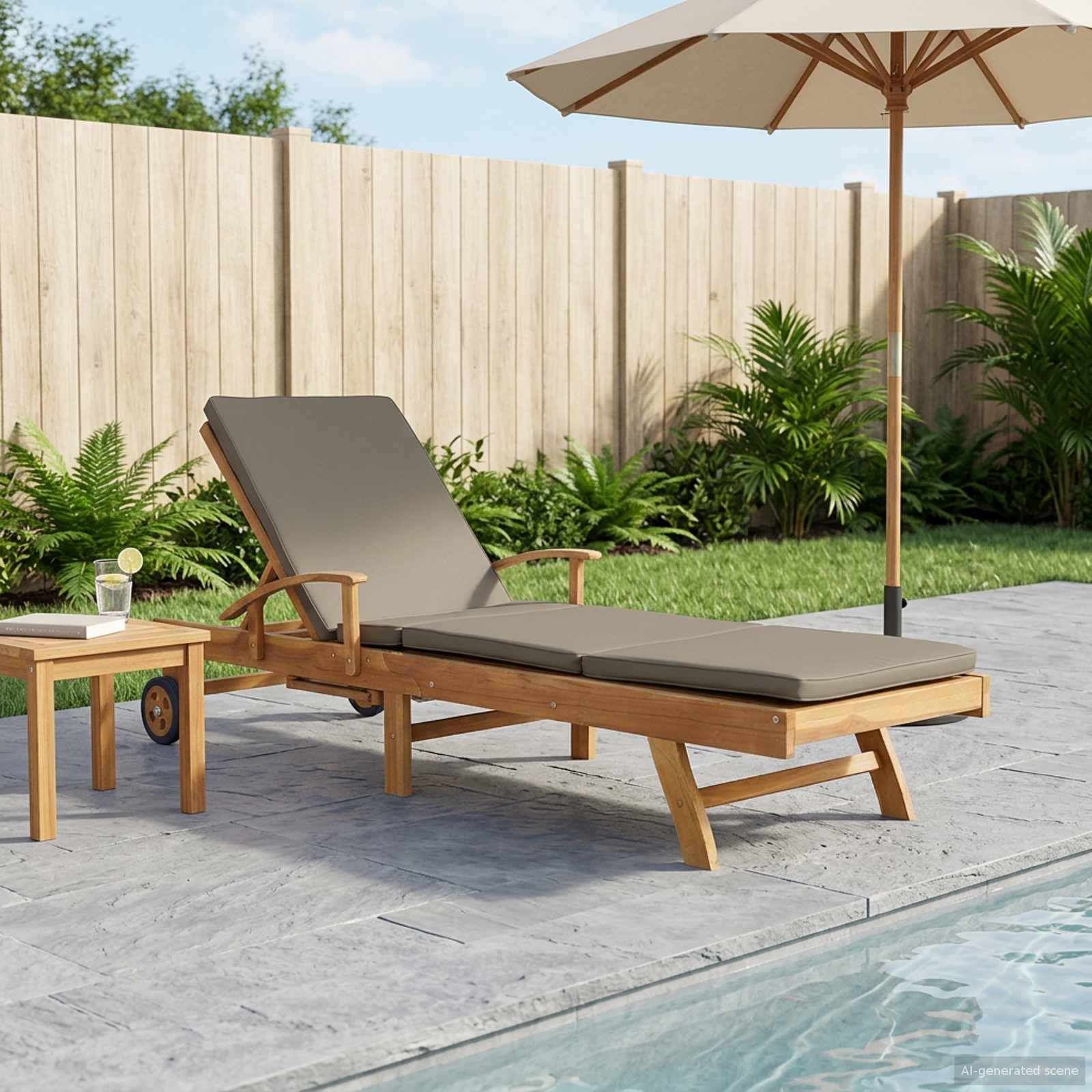 vidaXL Ležadlo s vankúšom 100% polyester a masívny teak-1