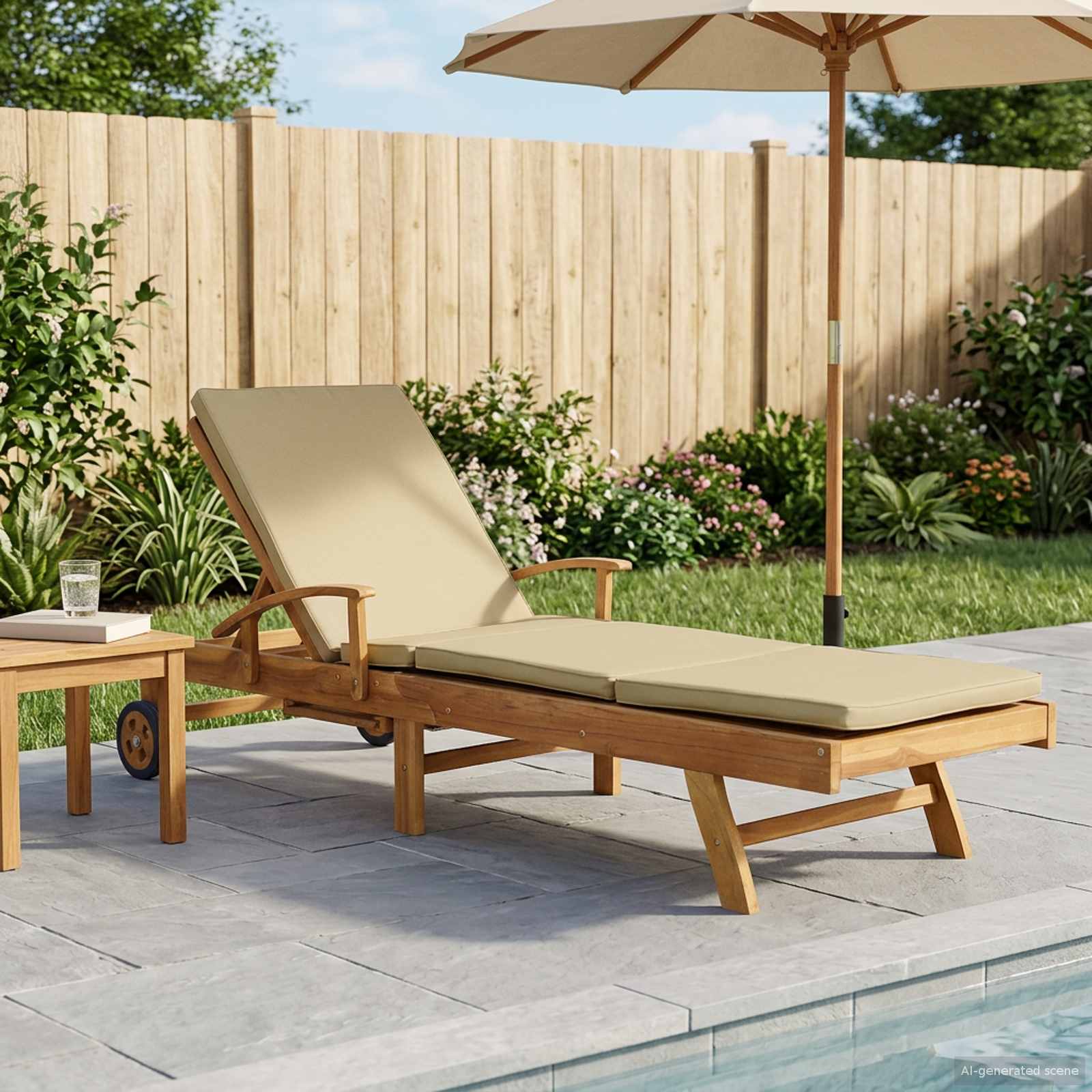 vidaXL Ležadlo s vankúšom 100% polyester a masívny teak-1