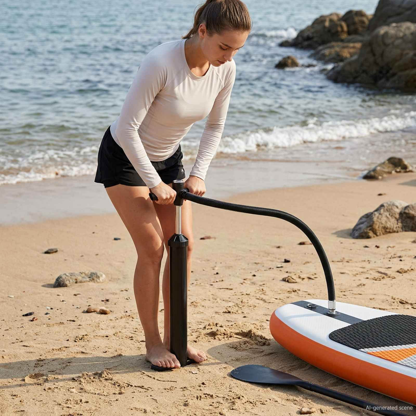 vidaXL SUP ručná pumpa s manometrom Čierna 24 x 7,5 x 58 cm PP-1