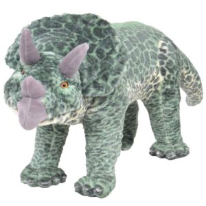 vidaXL Stojaci plyšový hračkársky dinosaurus triceratops, zelený XXL-1