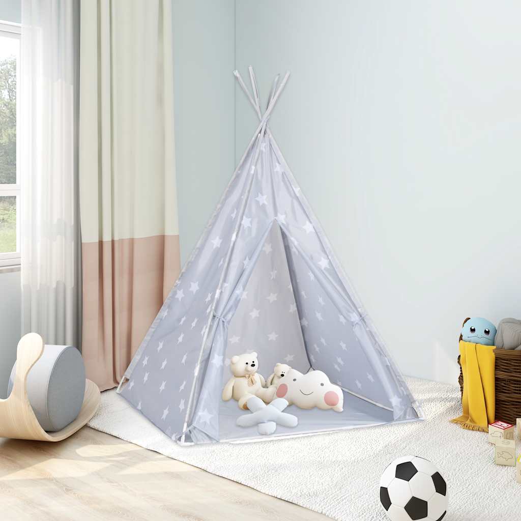 vidaXL Detský stan típí s taškou sivý 115x115x160 cm polyesterový-1