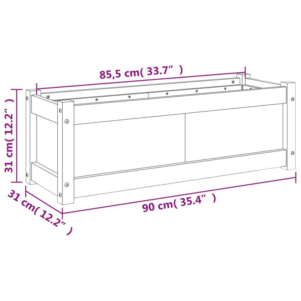 vidaXL Záhradný kvetináč 90x31x31 cm masívna borovica-11