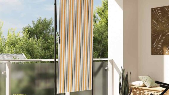 vidaXL Vonkajšia roleta žlto-biela 100x270 cm látka a oceľ-1